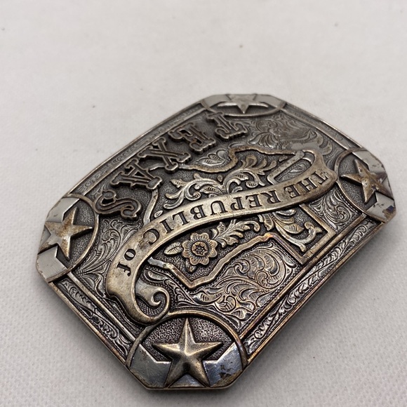 Nocona Silver Tone Republic of Texas Rectangle Belt Buckle - Picture 6 of 9